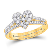 10kt Yellow Gold Round Diamond Heart Bridal Wedding Ring Band Set 1/2 Ctw - £635.24 GBP