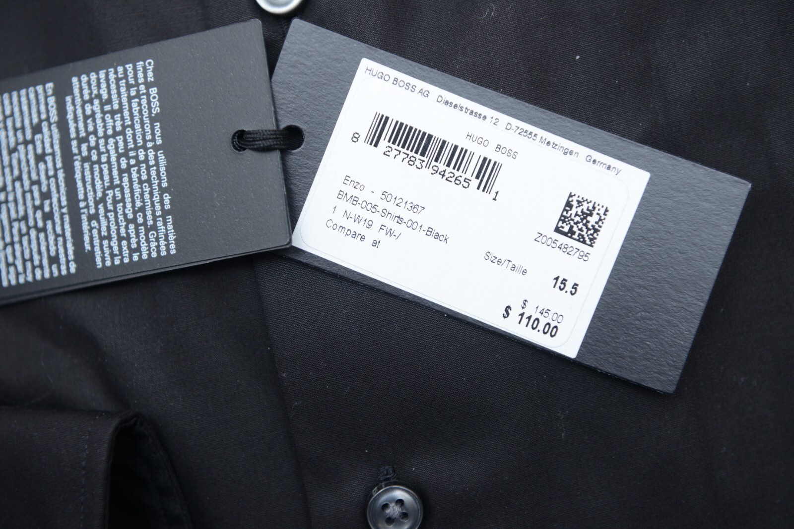 Hugo Boss Herren Enzo Regular Fit Easy Iron Schwarzes Baumwollhemd 37 14,5 Item image 5