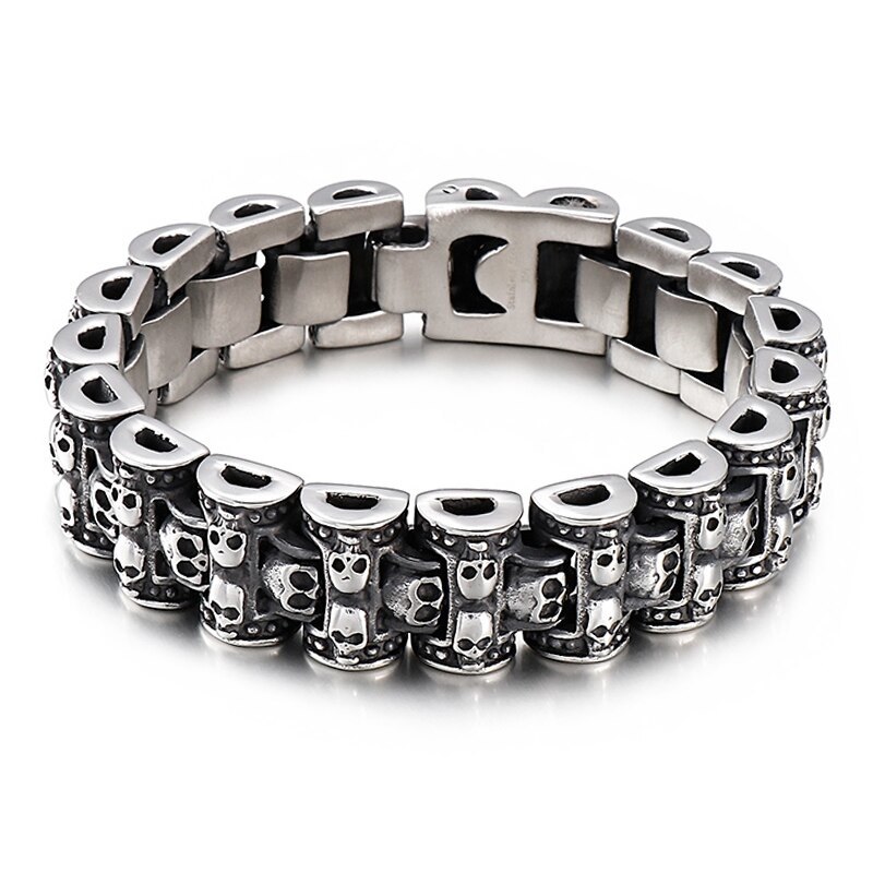 Gothics Men Skull Charm Chain Men Bracelet Retro Luxury Quality Black Stainless  - £29.84 GBP