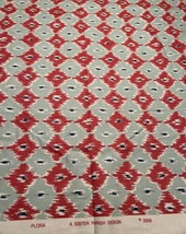 Sister Parish Ikat Diamond Cotton Print Fabric Flora Red and Aqua 8 Yards - £634.61 GBP