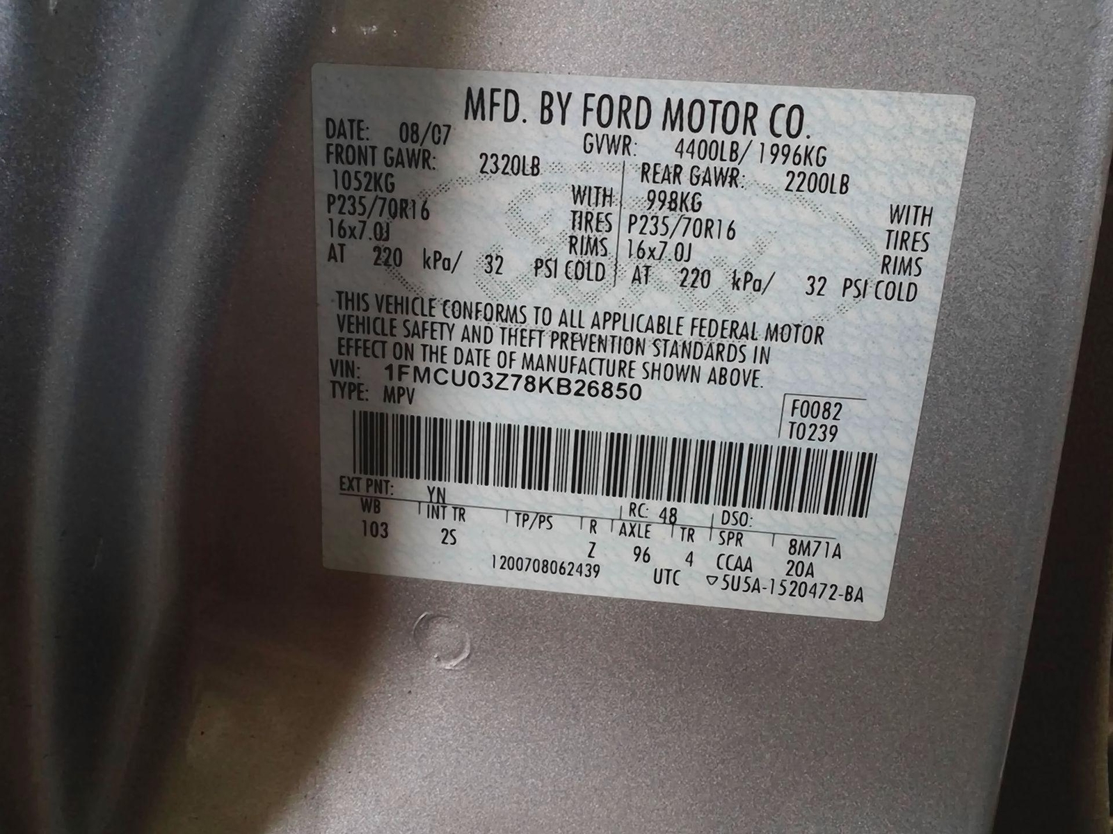 2008 Ford Escape 2.3L Engine Motor Vin Z (8th Digit) 4 Clyl 99K Miles NICE - $890.95