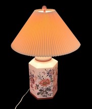 Vtg 28" Floral Ceramic Table Lamp w/ Pleated Shade – Underwriters Laboratories image 2