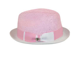 Men's Bently Semi Crushable Fedora Briad Straw Hat Enzo EN202 Pink White image 5