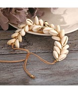 Sea Shell Bracelet Natural Cowrie Gold Color Delicate Rope Boho Beach Je... - £6.33 GBP