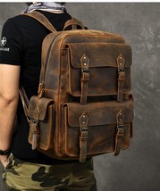 Large Capacity Men&#39;s Backpack Computer Bag Men Outdoor Retro Leather Travel Back - £185.97 GBP