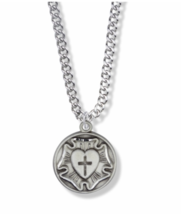 Round Sterling Silver Diamond Engraved Lutheran Rose Medal Necklace And Chain - £101.68 GBP