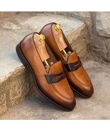 Handmade Men Tan Color Moccasin Loafer Slip Ons Premium Leather Brown So... - $205.14 CAD+