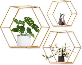 Wall Mounted Hexagonal Floating Shelves Set Of 3 In, Kitchen And Office - £35.17 GBP