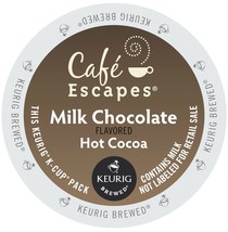 Cafe Escapes Milk Chocolate Hot Cocoa 24 to 144 K cups Pick Any Size FREE SHIP - $24.89+