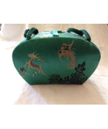 Vintage Pill Bottle Purse Blue Green Satin Eastern Asian Design Stitching - $701.63 MXN