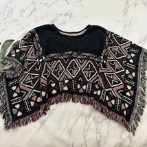 Womens Vintage 90s Woven Tapestry Poncho Shawl Sweater One Size Black Re... - £27.26 GBP