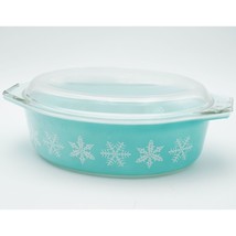 Vintage Pyrex 045 USA 2.5 QT Turquoise White Snowflake Casserole Clear Lid 945-C - £52.95 GBP