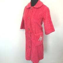 Vintage Carol Brent Fuzzy Robe Housecoat size M Hot Pink Fleece Applique... - £14.31 GBP