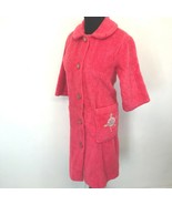 Vintage Carol Brent Fuzzy Robe Housecoat size M Hot Pink Fleece Applique... - £14.13 GBP