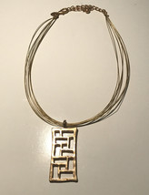 Chico&#39;s Gold Tone, Rectangular Pendant, Multiple Gold Wires, Lobster Clasp, 18” - £12.69 GBP