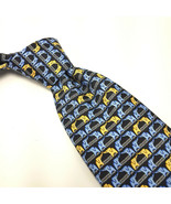 Beaufort Tie Rack Kissing Elephants Mens Silk Tie Blue Yellow Pattern - $33.75 CAD