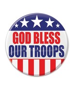 GOD BLESS OUR TROOPS Service Appreciation Button 2&quot; Patriotic Red/White/... - £5.21 GBP