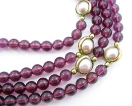 PURPLE &amp; PEARL Faux Imitation BEADED NECKLACE Vintage Strand Beads 36&quot; G... - $12.99