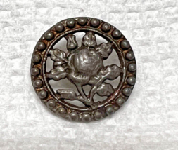 Older Silver Pewter Tone Metal Picture Button Rose Flower w Openwork 3/4... - £5.93 GBP
