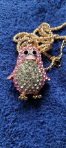 New Betsey Johnson Necklace Penguin Pink White Rhinestone Collectible Decorate - $14.99