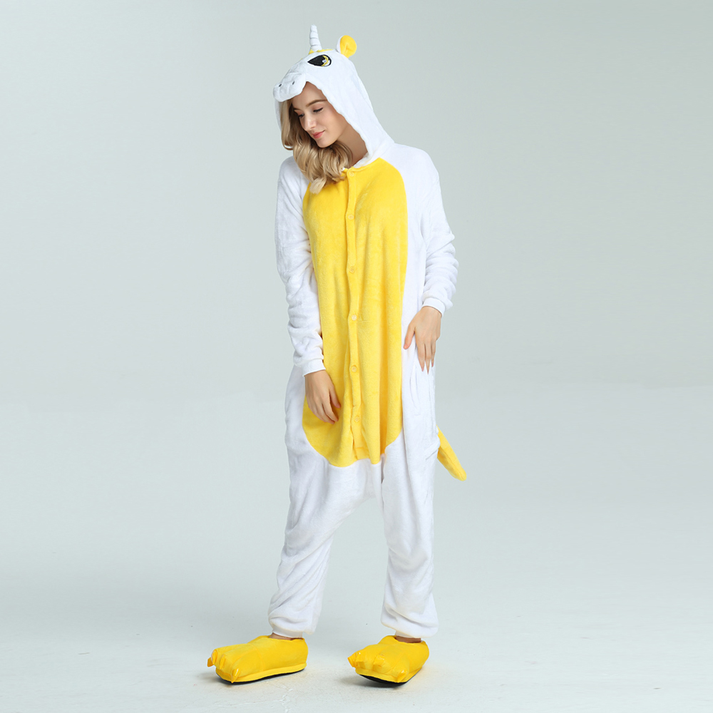 Adult Kigurumi Animal Onesies Jumpsuit Costume Pajamas Sleepwear Unicorn Yellow