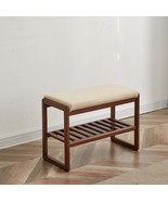 Walnut Color Solid Wood Shoe Bench with Storage &amp; Cushion - $133.99