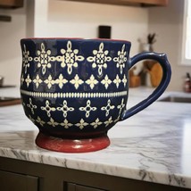 WILKO Ceramic Mug Footed Coffee Tea Cup White Blue Floral - £7.76 GBP