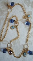 Gold-tone Necklace ~ Faceted Blue Drops ~ Cameos ~ Pretty - £6.72 GBP
