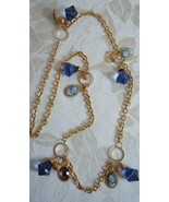 Gold-tone Necklace ~ Faceted Blue Drops ~ Cameos ~ Pretty - $8.50