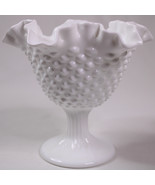 Vintage Fenton Hobnail White Milk Glass Ruffled Pedestal Bowl Candy Nut ... - $15.52