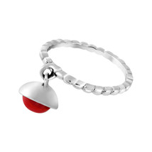 Earth&#39;s Treasure Dangle Red Coral Sterling Silver Texture Band Ring-7 - £8.27 GBP