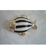 Vintage Figural Fish Pin ~ Brooch ~ Black ~ White Stripes ~  - £5.50 GBP