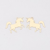 2 Unicorn Charms Stamping Blank Pendants Gold Brass Engraving Gold Plated - $4.68