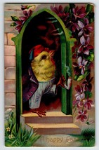 Easter Postcard Colorful Dressed Baby Chick In Fez Hat Pipe Fantasy Germany 1910 - £13.61 GBP