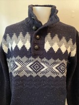 Eddie Bauer Men&#39;s Fair Isle Sweater with Button Mock Neck Large Blue NWT - $56.99