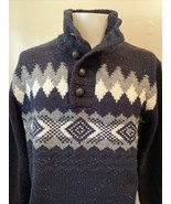 Eddie Bauer Men&#39;s Fair Isle Sweater with Button Mock Neck Large Blue NWT - £44.81 GBP