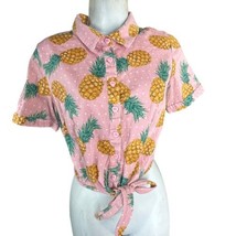 collectif london pineapple button up short sleeve waist tie crop shirt S... - $39.59