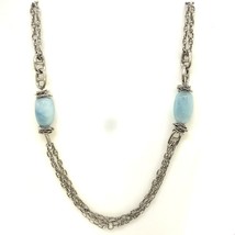 Vtg Sterling Signed Makuti Made in Italy Station Tumbled Aquamarine Necklace 36 - £257.14 GBP