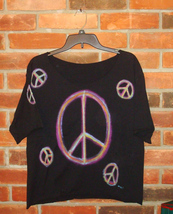 Hand Painted Abstract Art Peace Sign Raw Edge Not So Short Sleeve Tee Si... - $25.50