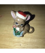 Small Josef Originals Christmas Mouse Figurine Bag Cane Made in Korea 2&quot;... - $11.65