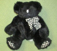 Chosun Black Plush Teddy Bear White Checkered Ribbon And Paws Stuffed Animal 11&quot; - £12.65 GBP