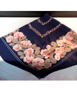 Lovely Vintage Navy Blue with Pink Flowers Square  Scarf 30&quot; x 30&quot; - $113.09 MXN