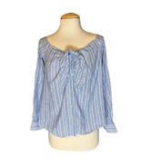 Free People Riviera Combo Blue White Striped Tie Front Blouse Top Medium - $19.80