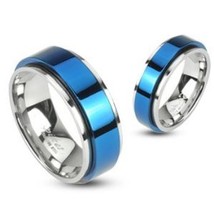 316L Stainless 2 Tone Double Layered Ring with Blue IP Spinning Center S... - $11.95