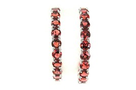 Red Garnet Rhodium Over Sterling Silver Hoop Earrings - £131.92 GBP