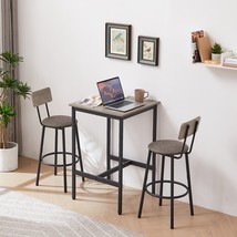 Bar Table Set With 2 Bar Stools Pu Soft Seat With Backrest, Grey - £119.73 GBP