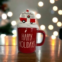 Rae Dunn Happy Holidays RV Camper Mug Christmas Red with topper NEW - $36.83