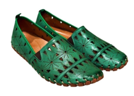 Spring Step Fusaro Shoes 39/9 Kelly Green Leather Cut Outs Eyelet Loafer... - $38.45