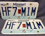 2012 Missouri license plates set of 2 - HF7 M1M - May - Bluebird - $11.88