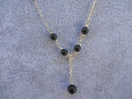 vtg 925 Black Onyx 6mm Stone Y Necklace 20&quot;L - £31.78 GBP